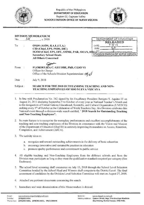 sdo cagayan memorandum|REGION CAGAYAN VALLEY SCHOOLS DIVISION OF NUEVA .